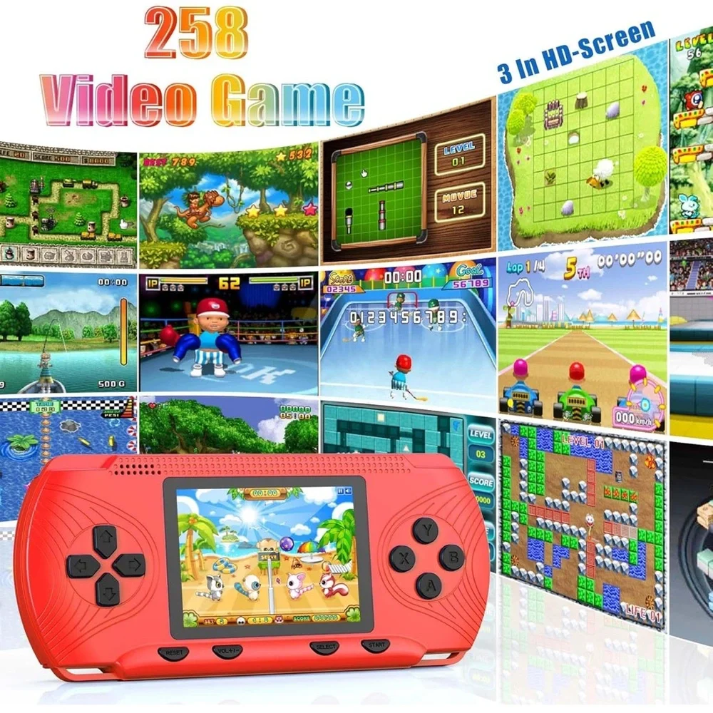 Retro handheld gaming console, 3.5 inch HD screen, 256 built in games. Red